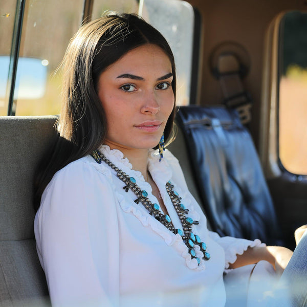 Vintage Navajo Naja Sterling Silver and Turquoise Squash Blossom Necklace