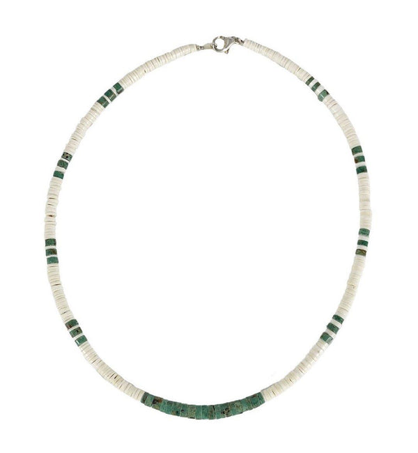 Green Turquoise, Bone and Sterling Silver Necklace-Necklace-Good Tidings