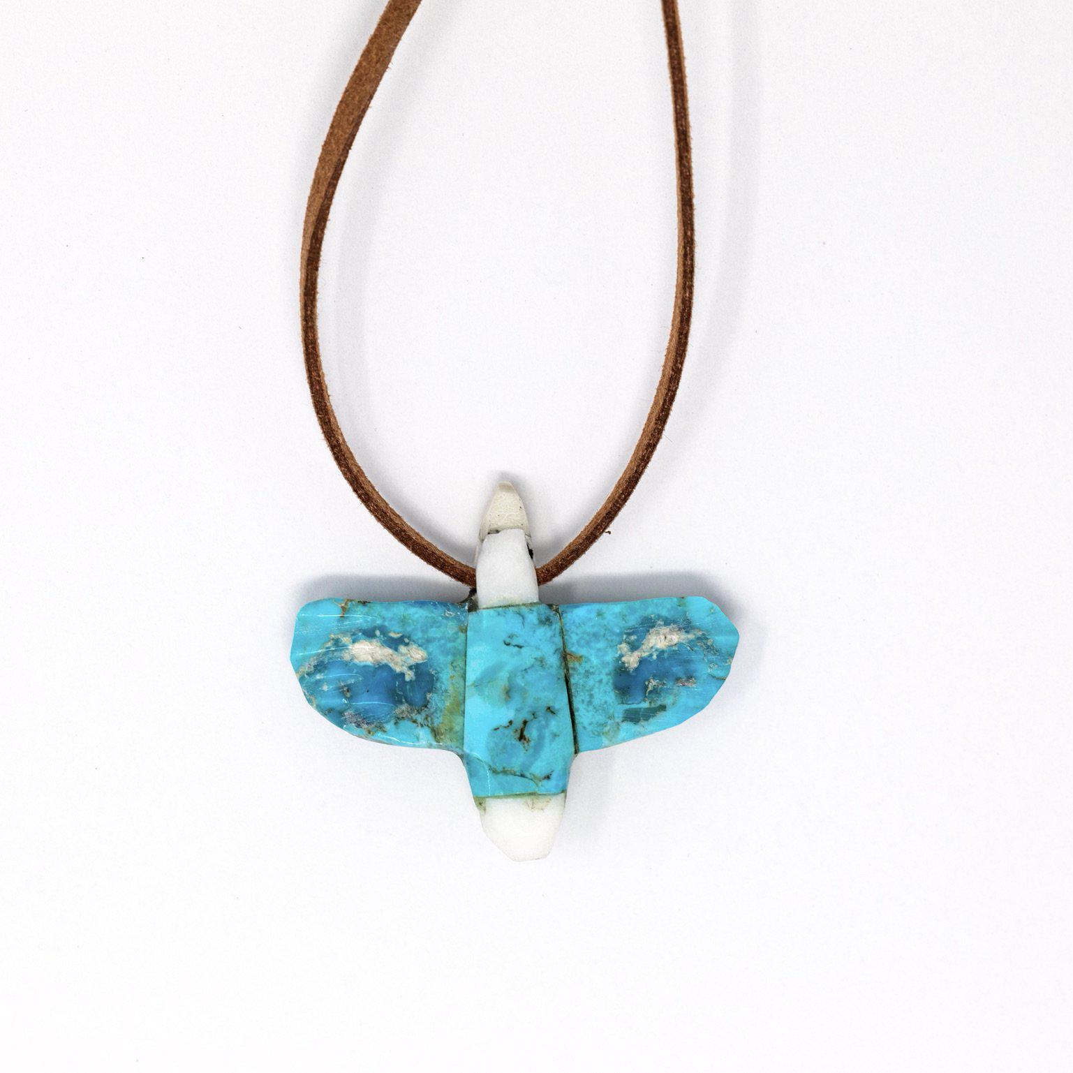 Turquoise Sacred Eagle Necklace on Leather Chain